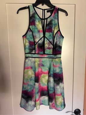 Adelyn Rae Black Dress with Pink Purple and Teal Tie-Dye Edge
